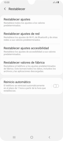 Pulsa Restablecer valores de fábrica.