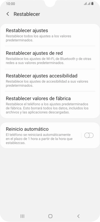 Pulsa Restablecer valores de fábrica.