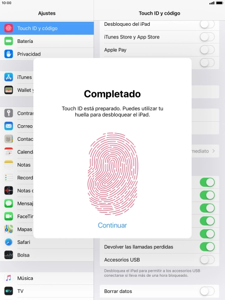 Pulsa Continuar. Si no has añadido anteriormente un código de seguridad, tendrás que introducir un código de libre elección dos veces consecutivas.