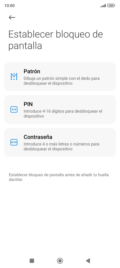 Pulsa el código de seguridad deseado. Pulsa el código de seguridad deseado.
