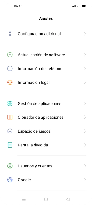 Pulsa Actualización de software. Si hay una versión de software nueva disponible, aparecerá ahora en la pantalla. Sigue las indicaciones de la pantalla para actualizar el software del teléfono.