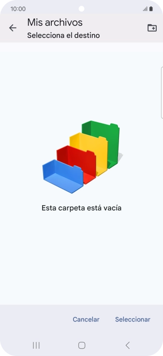 Si deseas crear una nueva carpeta, pulsa el icono de nueva carpeta y sigue las indicaciones de la pantalla para crearla. Si deseas crear una nueva carpeta, pulsa el icono de nueva carpeta y sigue las indicaciones de la pantalla para crearla.