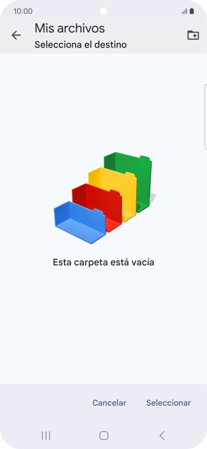 Si deseas crear una nueva carpeta, pulsa el icono de nueva carpeta y sigue las indicaciones de la pantalla para crearla. Si deseas crear una nueva carpeta, pulsa el icono de nueva carpeta y sigue las indicaciones de la pantalla para crearla.