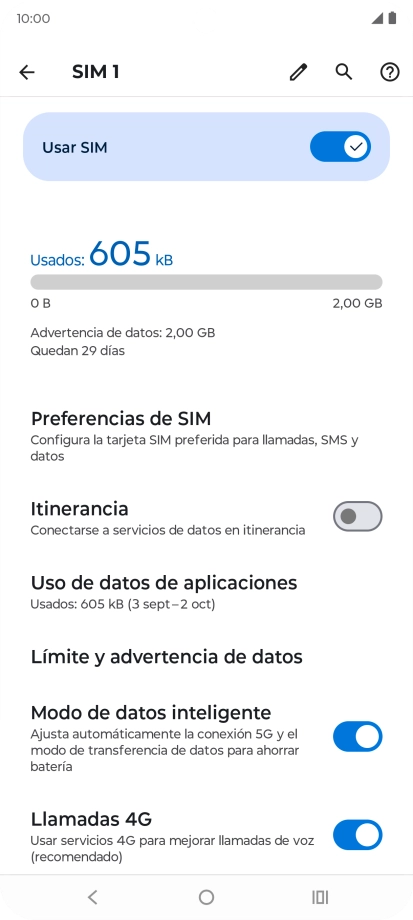 El consumo total de datos se visualiza ahora en la pantalla. El consumo total de datos se visualiza ahora en la pantalla.