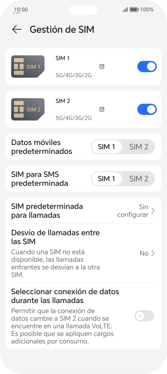 Pulsa el indicador junto a la tarjeta SIM deseada para activar o desactivar su uso. Pulsa el indicador junto a la tarjeta SIM deseada para activar o desactivar su uso.