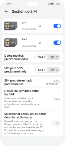 Pulsa el indicador junto a la tarjeta SIM deseada para activar o desactivar su uso. Pulsa el indicador junto a la tarjeta SIM deseada para activar o desactivar su uso.