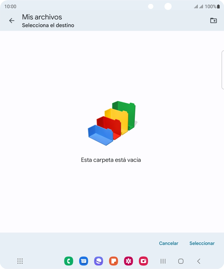 Si deseas crear una nueva carpeta, pulsa el icono de nueva carpeta y sigue las indicaciones de la pantalla para crearla. Si deseas crear una nueva carpeta, pulsa el icono de nueva carpeta y sigue las indicaciones de la pantalla para crearla.