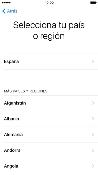 Pulsa el país o el área deseados.