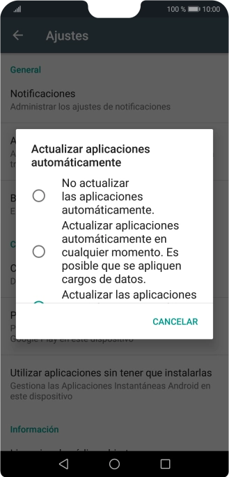 Para desactivar la actualización automática de apps, pulsa No actualizar las aplicaciones automáticamente.. Para desactivar la actualización automática de apps, pulsa No actualizar las aplicaciones automáticamente..