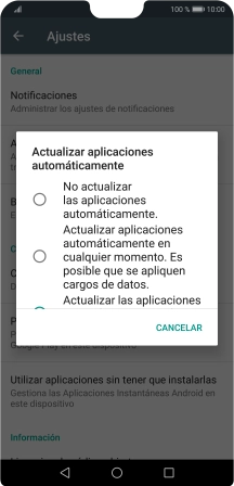 Para desactivar la actualización automática de apps, pulsa No actualizar las aplicaciones automáticamente.. Para desactivar la actualización automática de apps, pulsa No actualizar las aplicaciones automáticamente..