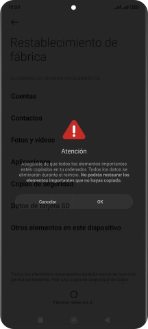 Pulsa OK. Espera unos instantes mientras el teléfono restablece la configuración predeterminada. Sigue las indicaciones de la pantalla para configurar el teléfono y dejarlo listo para su uso. Pulsa OK. Espera unos instantes mientras el teléfono restablece la configuración predeterminada. Sigue las indicaciones de la pantalla para configurar el teléfono y dejarlo listo para su uso.