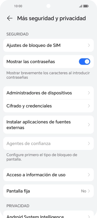 Pulsa Ajustes de bloqueo de SIM. Pulsa Ajustes de bloqueo de SIM.