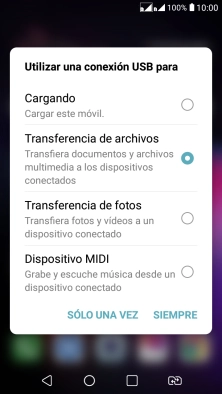 Pulsa Transferencia de archivos para activar la función.