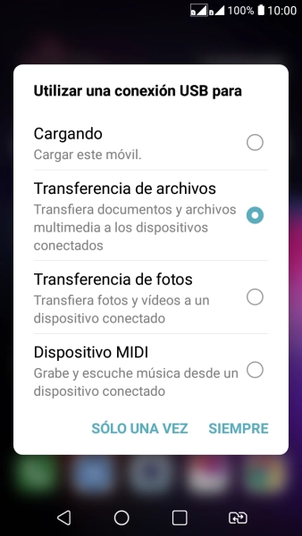 Pulsa Transferencia de archivos para activar la función.