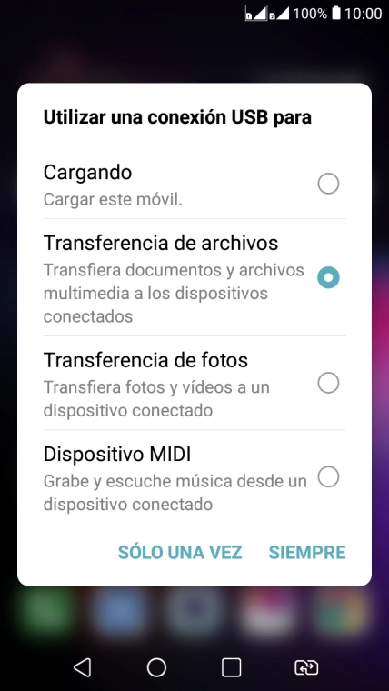 Pulsa Transferencia de archivos para activar la función.