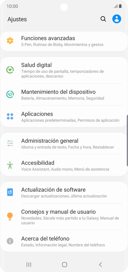 Pulsa Actualización de software. Si hay una versión de software nueva disponible, aparecerá ahora en la pantalla. Sigue las indicaciones de la pantalla para actualizar el software del teléfono.