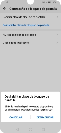 Introduce el código de seguridad actual y pulsa DESHABILITAR. Introduce el código de seguridad actual y pulsa DESHABILITAR.