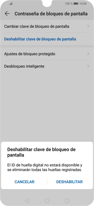 Introduce el código de seguridad actual y pulsa DESHABILITAR. Introduce el código de seguridad actual y pulsa DESHABILITAR.