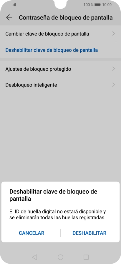 Introduce el código de seguridad actual y pulsa DESHABILITAR. Introduce el código de seguridad actual y pulsa DESHABILITAR.