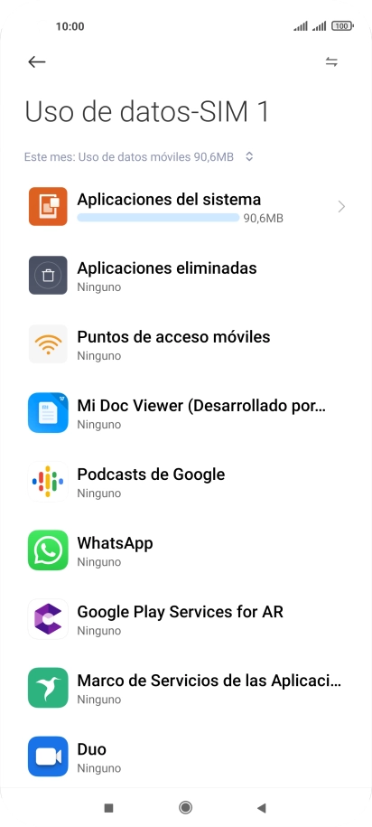 El consumo total de datos del período seleccionado aparece ahora en la pantalla. El consumo total de datos del período seleccionado aparece ahora en la pantalla.