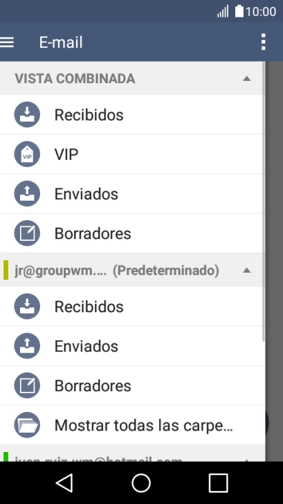 Pulsa la bandeja de entrada bajo la cuenta de correo electrónico deseada. Pulsa la bandeja de entrada bajo la cuenta de correo electrónico deseada.