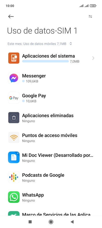 El consumo total de datos del período seleccionado aparece ahora en la pantalla.