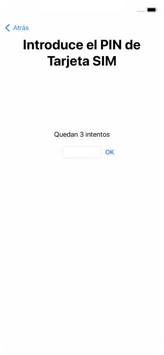 Si es necesario desbloquear la tarjeta SIM, introduce el código PIN y pulsa OK. Si es necesario desbloquear la tarjeta SIM, introduce el código PIN y pulsa OK.