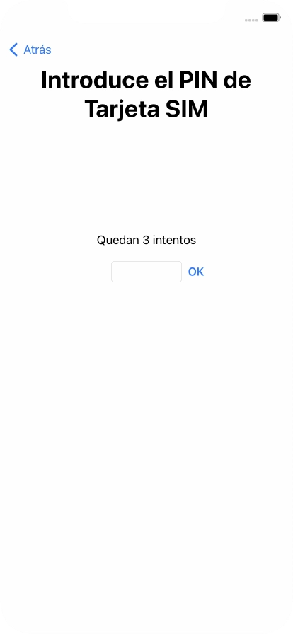 Si es necesario desbloquear la tarjeta SIM, introduce el código PIN y pulsa OK. Si es necesario desbloquear la tarjeta SIM, introduce el código PIN y pulsa OK.