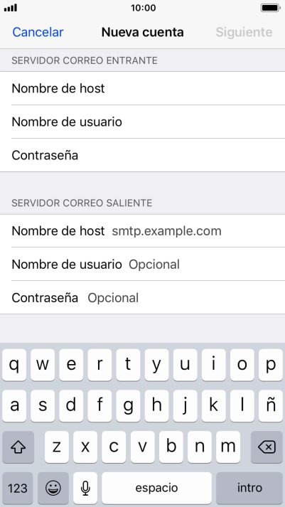 Pulsa Nombre de host e introduce smtp.vodafone.es. Pulsa Nombre de host e introduce smtp.vodafone.es.