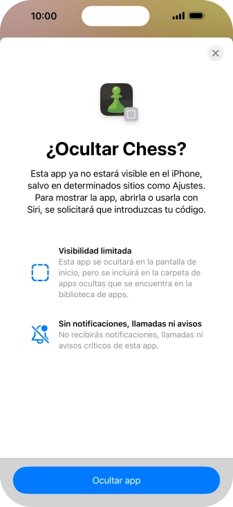 Pulsa Ocultar app. Pulsa Ocultar app.