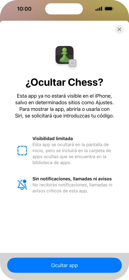 Pulsa Ocultar app. Pulsa Ocultar app.