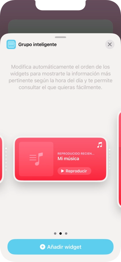 Desliza el dedo hacia la derecha o hacia la izquierda por la pantalla para seleccionar el tamaño de widget deseado. Desliza el dedo hacia la derecha o hacia la izquierda por la pantalla para seleccionar el tamaño de widget deseado.