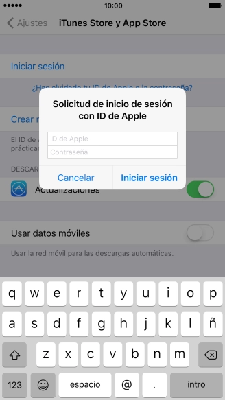 Pulsa ID de Apple e introduce el nombre de usuario de tu ID de Apple. Pulsa ID de Apple e introduce el nombre de usuario de tu ID de Apple.