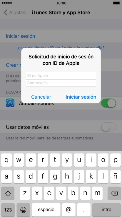 Pulsa ID de Apple e introduce el nombre de usuario de tu ID de Apple. Pulsa ID de Apple e introduce el nombre de usuario de tu ID de Apple.