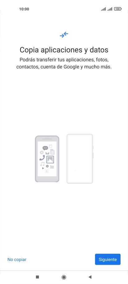 Puedes transferir el contenido de otro teléfono cuando activas tu teléfono por primera vez y cuando lo has restablecido. Cuando aparezca en la pantalla del teléfono esta imagen, ya está listo para la transmisión del contenido del otro teléfono. Puedes transferir el contenido de otro teléfono cuando activas tu teléfono por primera vez y cuando lo has restablecido. Cuando aparezca en la pantalla del teléfono esta imagen, ya está listo para la transmisión del contenido del otro teléfono.