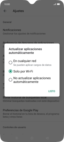 Para activar la actualización automática de apps utilizando la red móvil, pulsa En cualquier red. Para activar la actualización automática de apps utilizando la red móvil, pulsa En cualquier red.