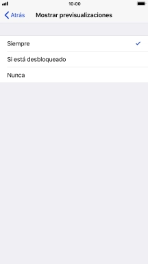 Para seleccionar la vista previa de las notificaciones en la pantalla de bloqueo, pulsa Siempre. Para seleccionar la vista previa de las notificaciones en la pantalla de bloqueo, pulsa Siempre.
