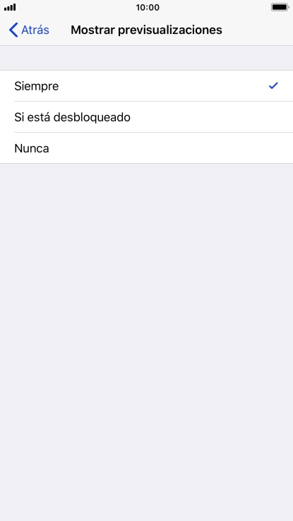Para seleccionar la vista previa de las notificaciones en la pantalla de bloqueo, pulsa Siempre. Para seleccionar la vista previa de las notificaciones en la pantalla de bloqueo, pulsa Siempre.
