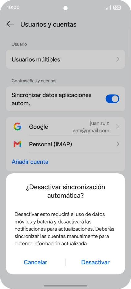 Si desactivas la función, pulsa Desactivar. Si desactivas la función, pulsa Desactivar.