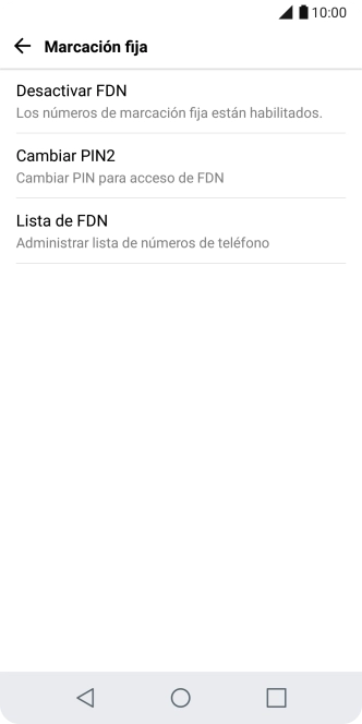 Pulsa Desactivar FDN para desactivar la marcación fija.