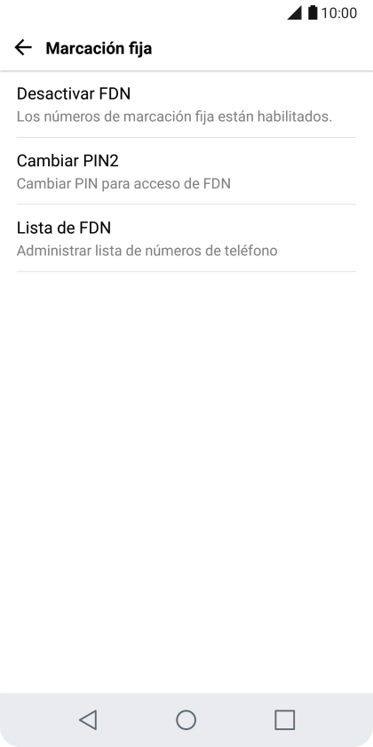Pulsa Desactivar FDN para desactivar la marcación fija.