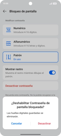 Pulsa Desactivar e introduce el código de seguridad extra que has creado anteriormente. Pulsa Desactivar e introduce el código de seguridad extra que has creado anteriormente.