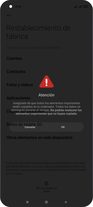 Pulsa OK. Espera unos instantes mientras el teléfono restablece la configuración predeterminada. Sigue las indicaciones de la pantalla para configurar el teléfono y dejarlo listo para su uso. Pulsa OK. Espera unos instantes mientras el teléfono restablece la configuración predeterminada. Sigue las indicaciones de la pantalla para configurar el teléfono y dejarlo listo para su uso.