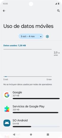 El consumo de datos por cada aplicación aparece bajo el nombre de la aplicación. El consumo de datos por cada aplicación aparece bajo el nombre de la aplicación.