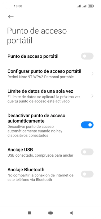 Pulsa Configurar punto de acceso portátil. Pulsa Configurar punto de acceso portátil.
