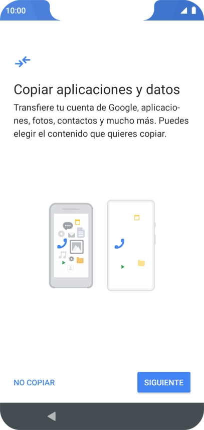 Puedes transferir el contenido de otro teléfono cuando activas tu teléfono por primera vez y cuando lo has restablecido. Cuando aparezca en la pantalla del teléfono esta imagen, ya está listo para la transmisión del contenido del otro teléfono. Puedes transferir el contenido de otro teléfono cuando activas tu teléfono por primera vez y cuando lo has restablecido. Cuando aparezca en la pantalla del teléfono esta imagen, ya está listo para la transmisión del contenido del otro teléfono.