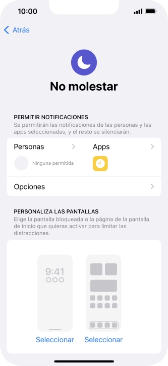Pulsa Personas y sigue las indicaciones de la pantalla para seleccionar de qué contactos quieres recibir llamadas y notificaciones cuando No molestar está activado. Pulsa Personas y sigue las indicaciones de la pantalla para seleccionar de qué contactos quieres recibir llamadas y notificaciones cuando No molestar está activado.