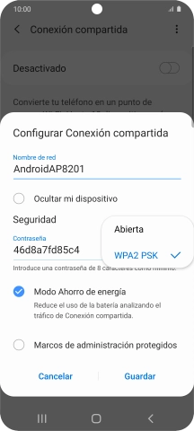 Pulsa WPA2 PSK para proteger la conexión wifi con una contraseña. Pulsa WPA2 PSK para proteger la conexión wifi con una contraseña.