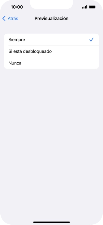 Para seleccionar la vista previa de las notificaciones en la pantalla de bloqueo, pulsa Siempre. Para seleccionar la vista previa de las notificaciones en la pantalla de bloqueo, pulsa Siempre.