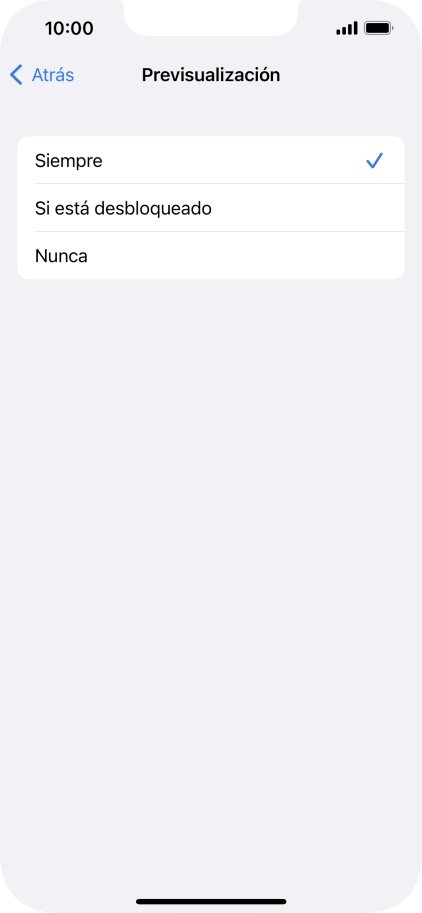 Para seleccionar la vista previa de las notificaciones en la pantalla de bloqueo, pulsa Siempre. Para seleccionar la vista previa de las notificaciones en la pantalla de bloqueo, pulsa Siempre.